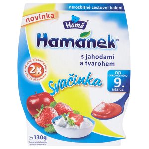 Hamánek Svačinka ovocná přesnídávka s jablky, jahodami a tvarohem 2 x 130g