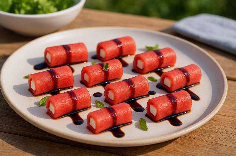 Letní recept na melounové rolky s fetou a balzamikem