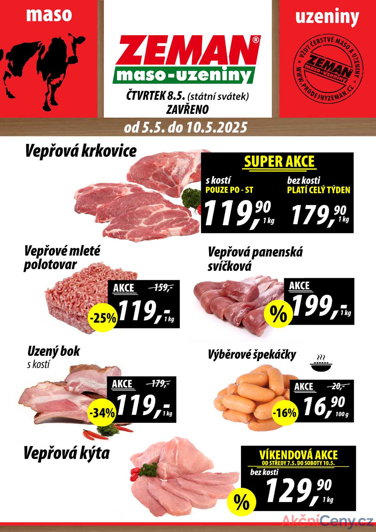 ZEMAN maso-uzeniny akční leták pro vybrané prodejny druhé skupiny od 5.5. do 10.5.2025 strana 1