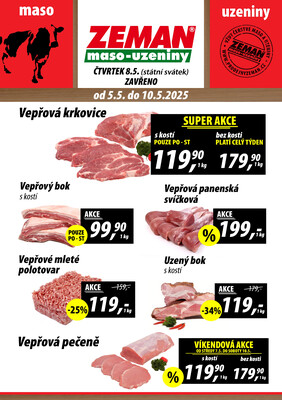 ZEMAN maso-uzeniny akční leták pro vybrané prodejny druhé skupiny od 5.5. do 10.5.2025