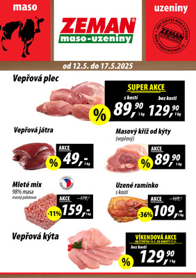 ZEMAN maso-uzeniny akční leták pro vybrané prodejny druhé skupiny od 12.5. do 17.5.2025