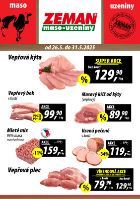 ZEMAN maso-uzeniny akční leták pro vybrané prodejny druhé skupiny od 26.5. do 31.5.2025