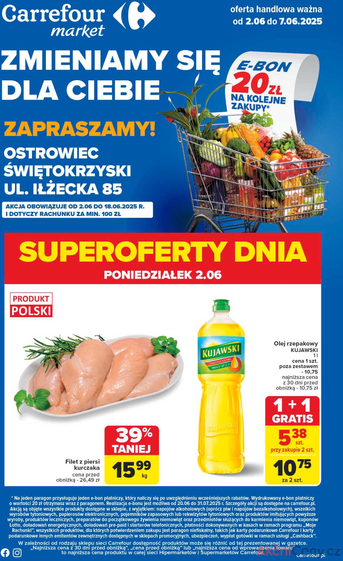 Leták Carrefour Polsko 2.6.-7.6.2025 - Změníme pro vás Ostrowiec Świętokrzyski strana 1