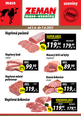 ZEMAN maso-uzeniny akční leták pro vybrané prodejny druhé skupiny od 2.6. do 7.6.2025