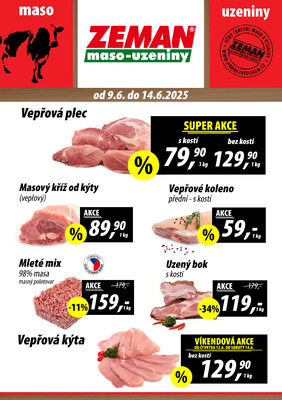 ZEMAN maso-uzeniny akční leták pro vybrané prodejny druhé skupiny od 9.6. do 15.6.2025