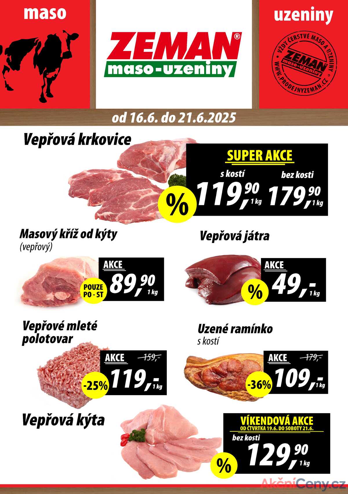 ZEMAN maso-uzeniny akční leták pro vybrané prodejny první skupiny od 16.6. do 21.6.2025 strana 1