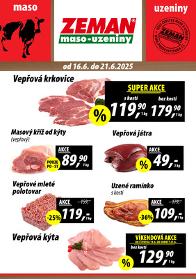 ZEMAN maso-uzeniny akční leták pro vybrané prodejny první skupiny od 16.6. do 21.6.2025
