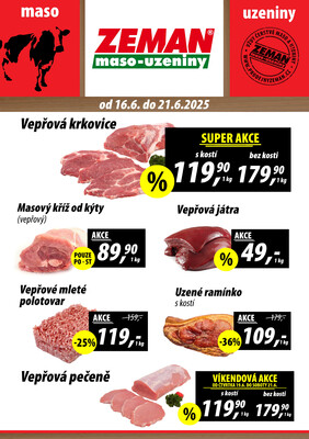 ZEMAN maso-uzeniny akční leták pro vybrané prodejny druhé skupiny od 16.6. do 21.6.2025