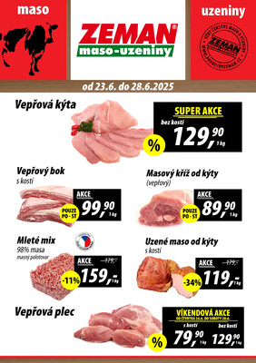 ZEMAN maso-uzeniny akční leták pro vybrané prodejny druhé skupiny od 23.6. do 28.6.2025