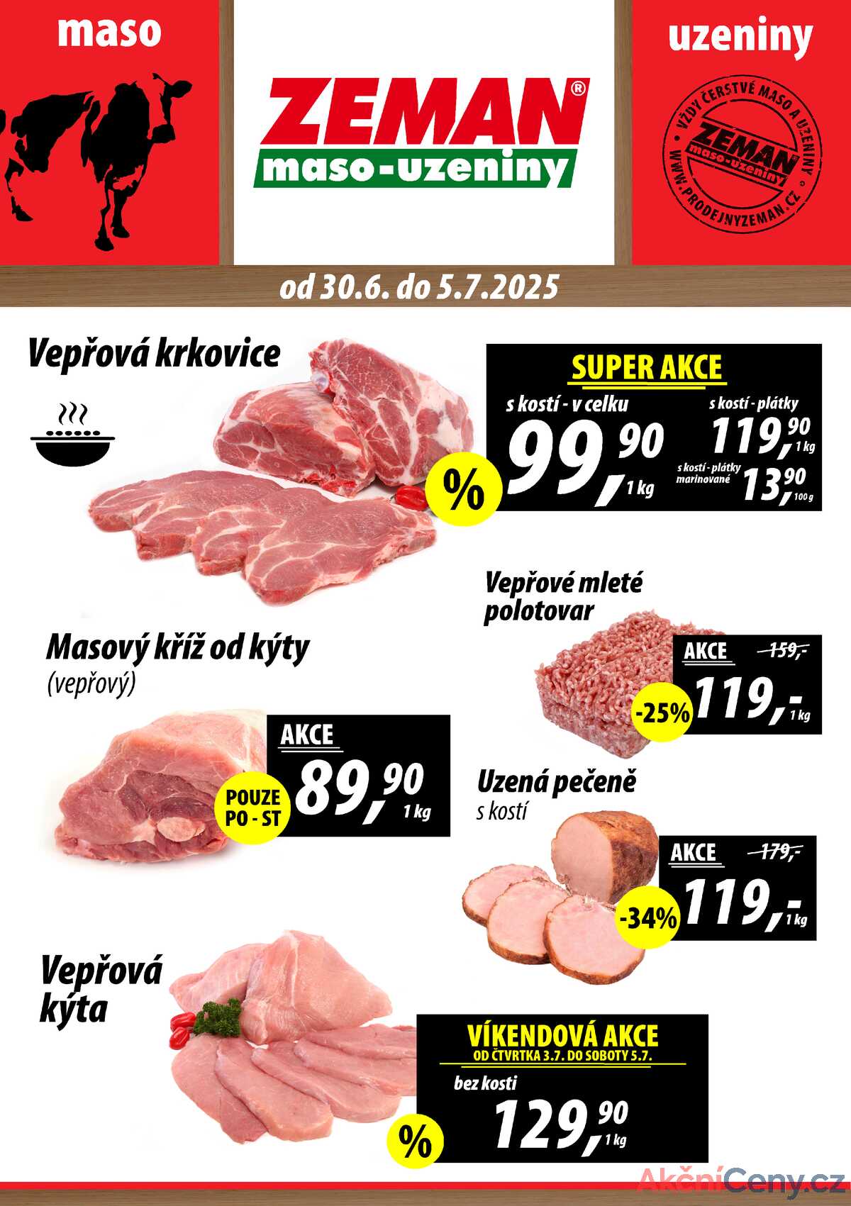 ZEMAN maso-uzeniny akční leták pro vybrané prodejny první skupiny od 30.6. do 5.7.2025 strana 1