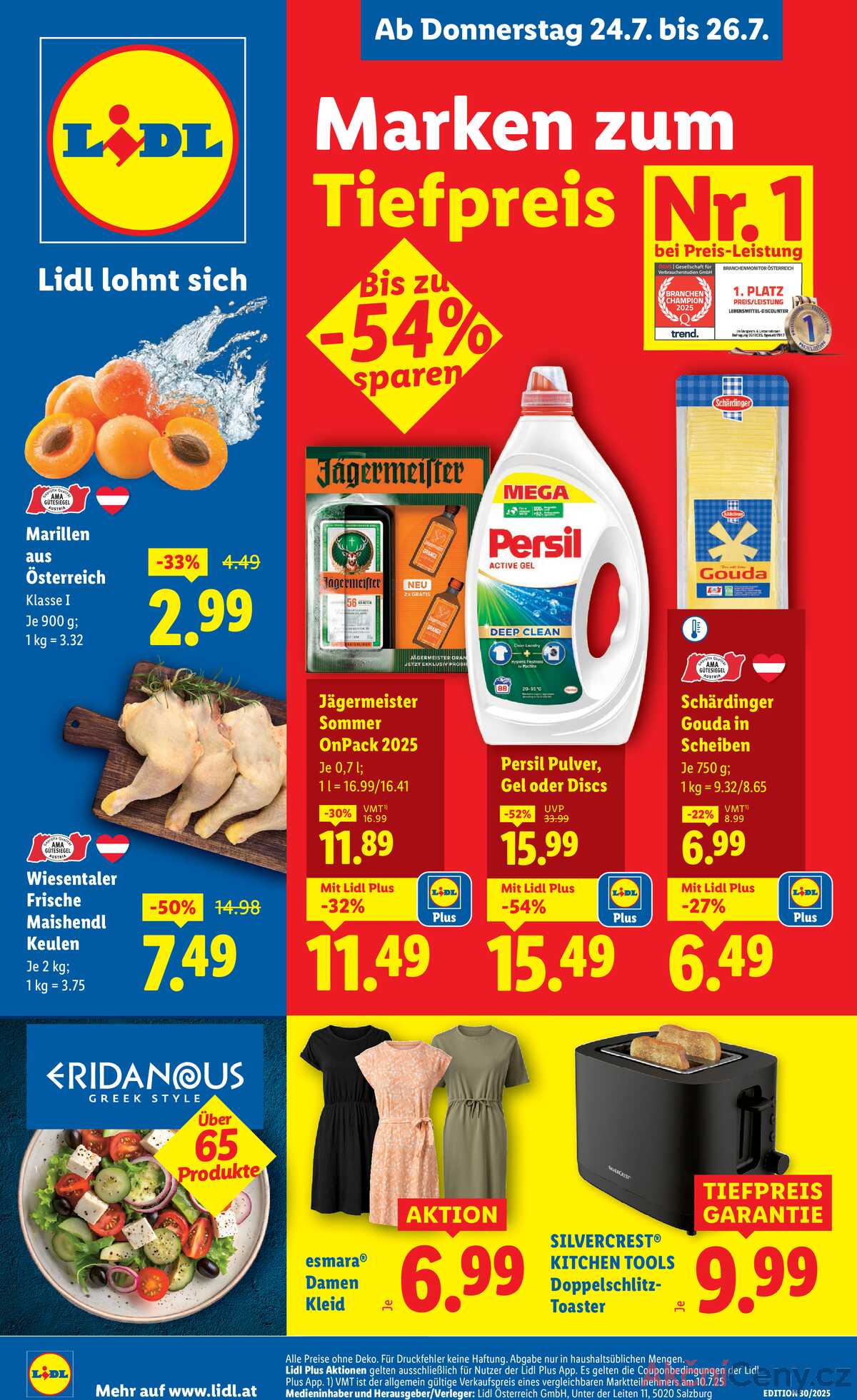 Leták Lidl Rakousko 24.7.-30.7.2025 strana 1