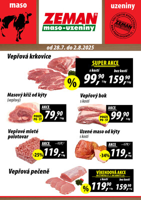 ZEMAN maso-uzeniny akční leták pro vybrané prodejny druhé skupiny od 28.7. do 2.8.2025