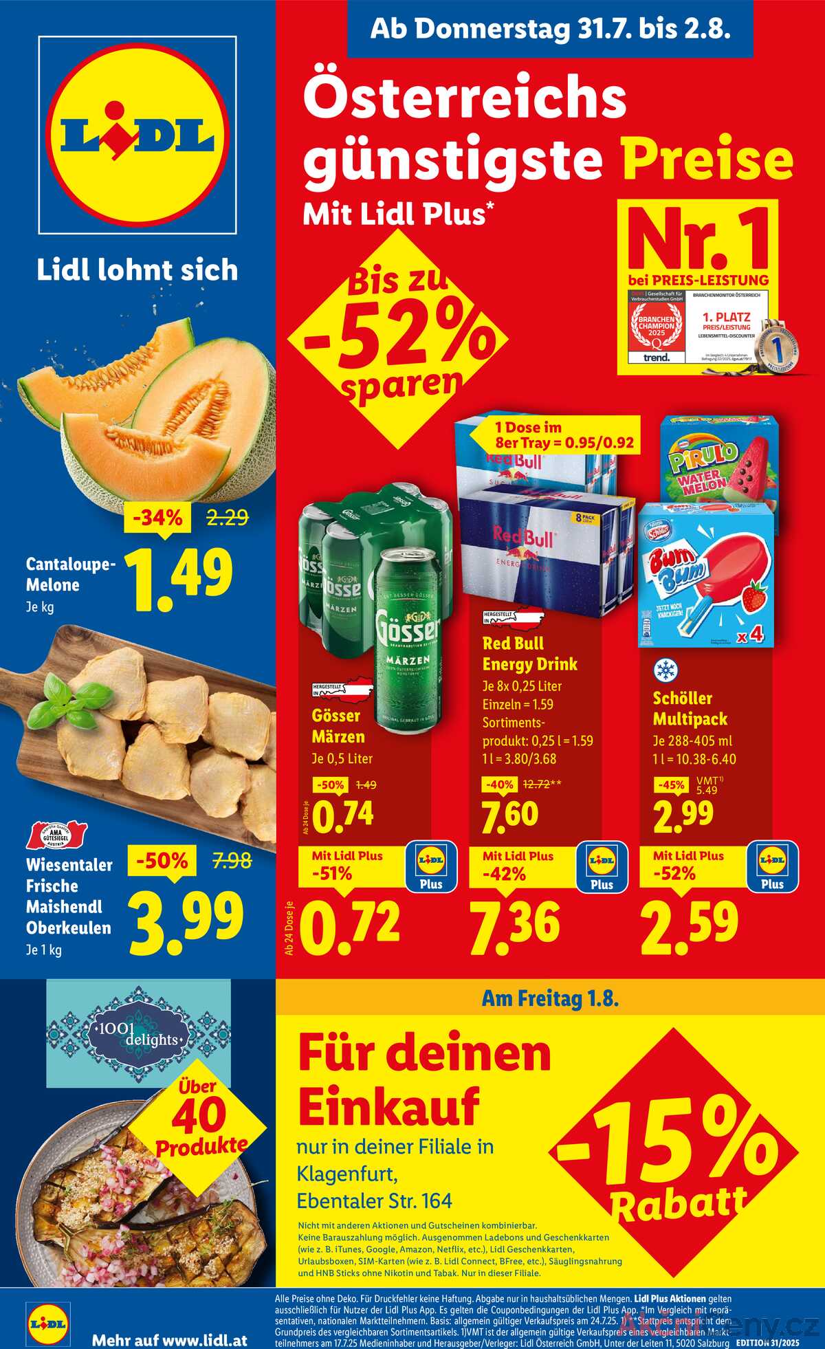Leták Lidl Rakousko 31.7.-6.8.2025 strana 1