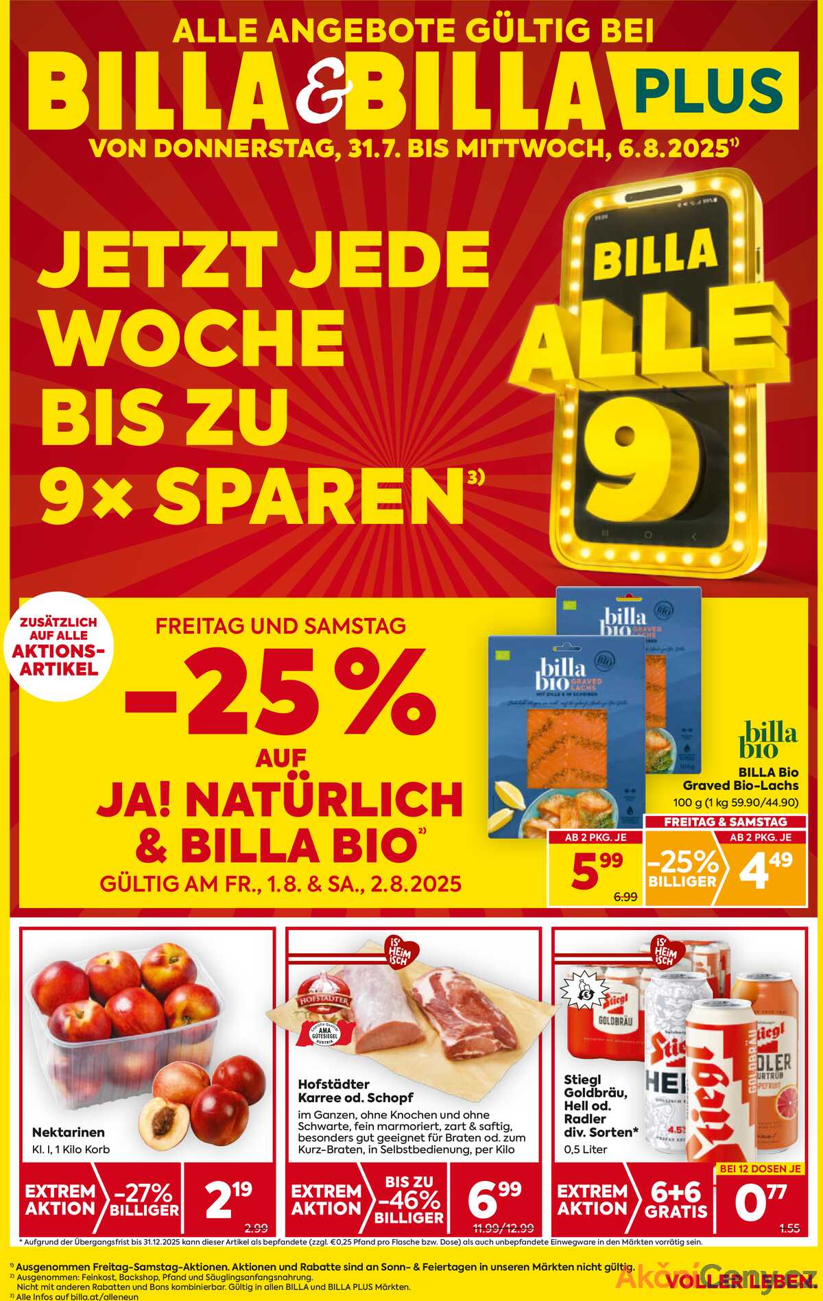 Leták BILLA Rakousko 31.7.-6.8.2025 strana 1