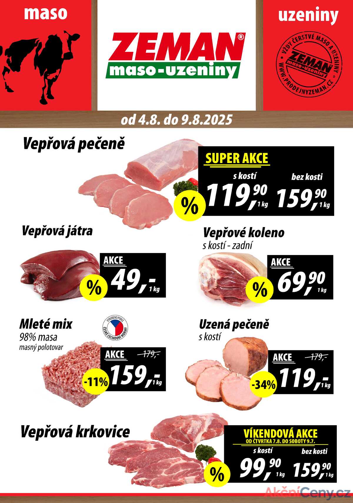 ZEMAN maso-uzeniny akční leták pro vybrané prodejny první skupiny od 4.8. do 9.8.2025 strana 1