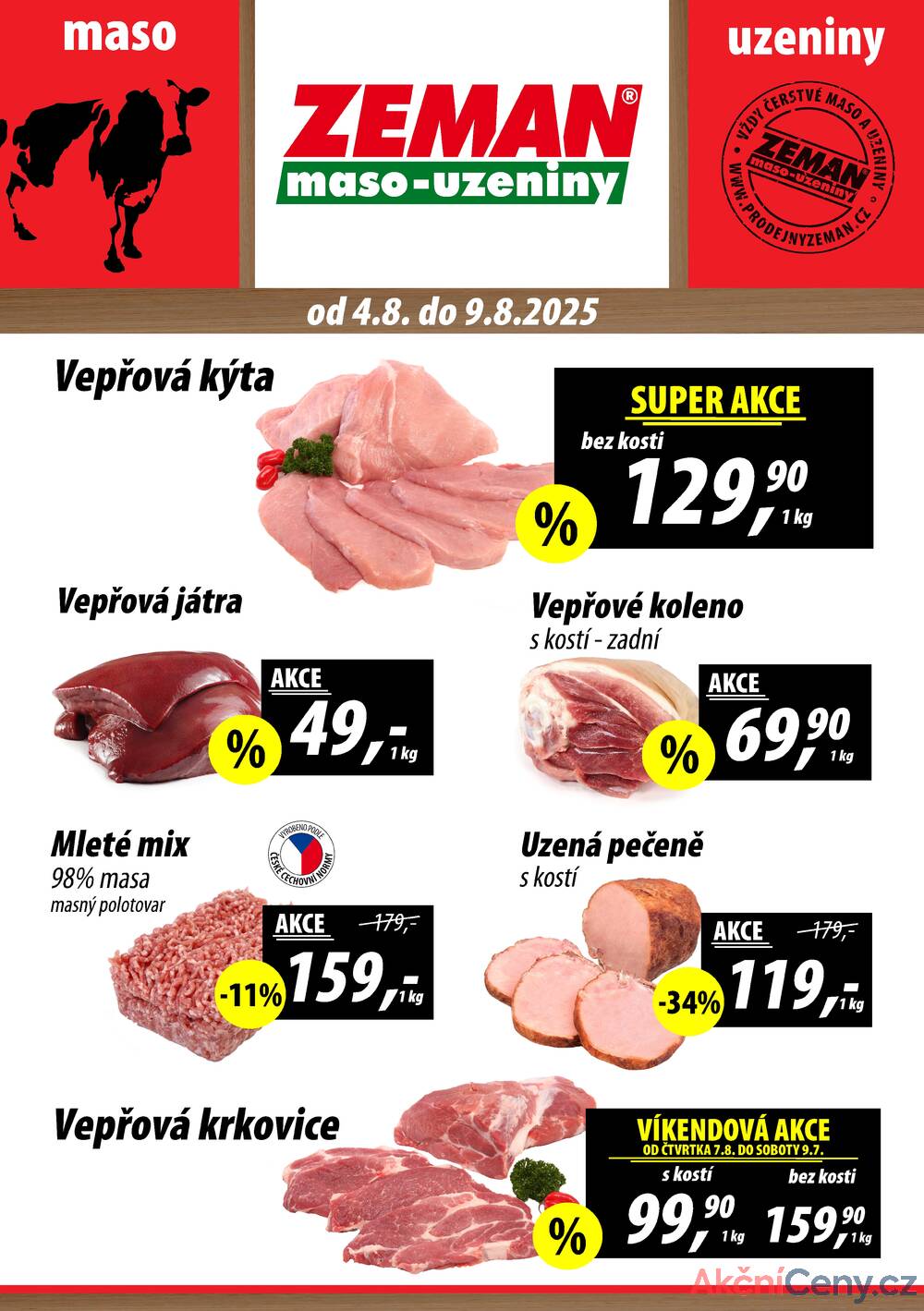 Leták ZEMAN maso-uzeniny - ZEMAN maso-uzeniny akční leták pro vybrané prodejny druhé skupiny od 4.8. do 9.8.2025 - strana 1