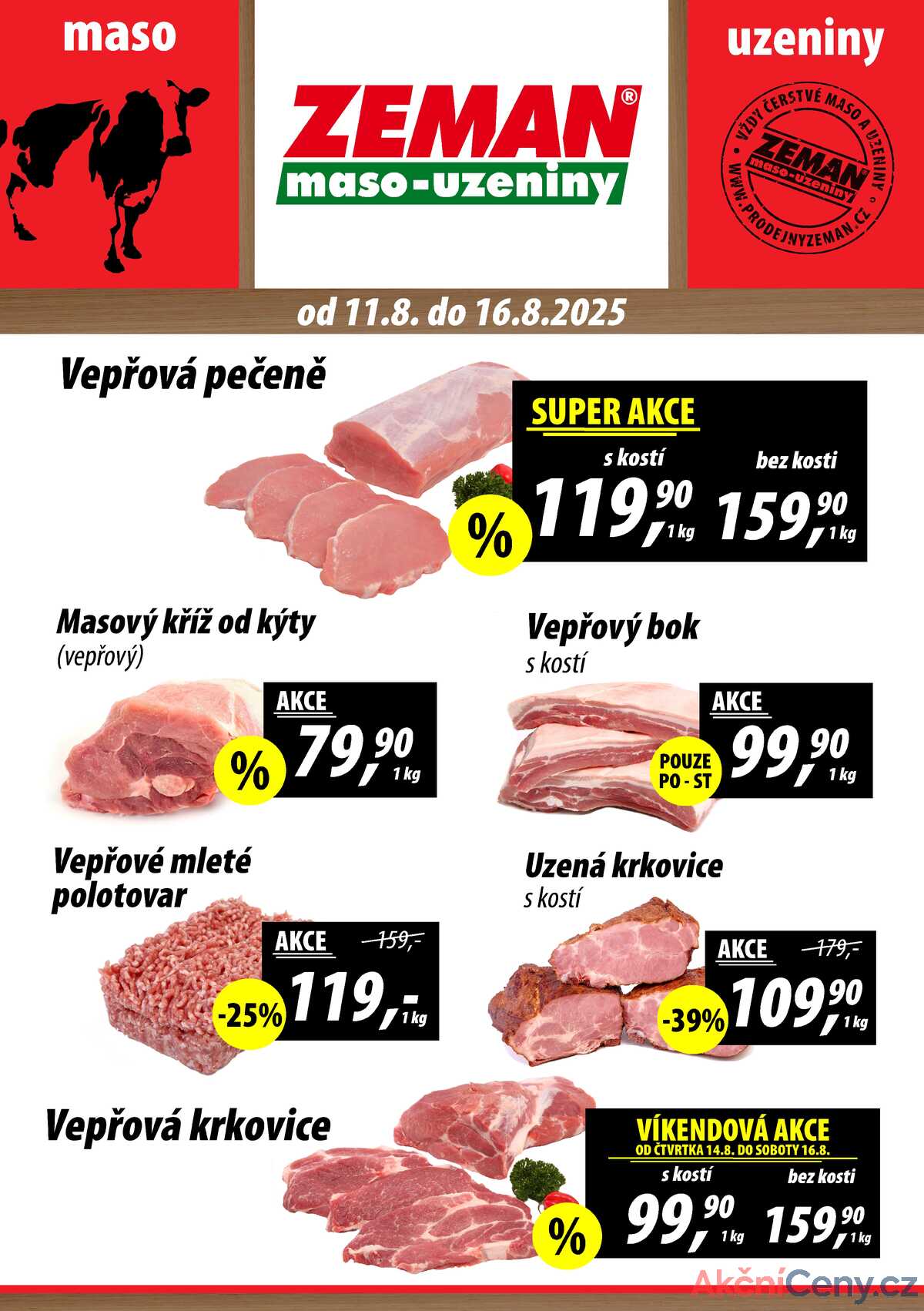 ZEMAN maso-uzeniny akční leták pro vybrané prodejny druhé skupiny od 11.8. do 16.8.2025 strana 1