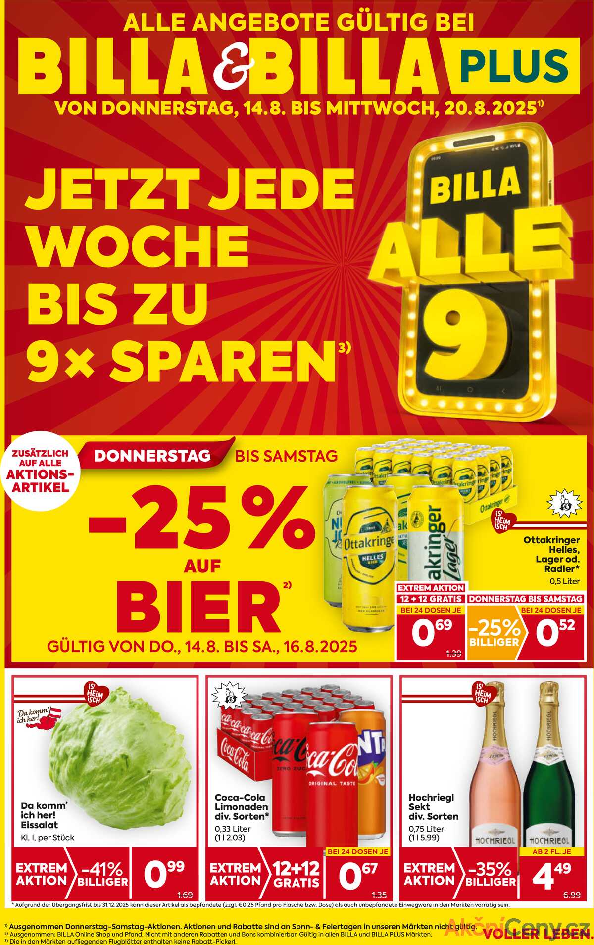 Leták BILLA Rakousko 14.8.-20.8.2025 - BILLA & BILLA PLUS strana 1