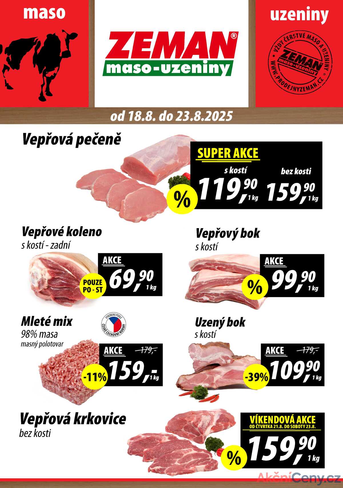 ZEMAN maso-uzeniny akční leták pro vybrané prodejny první skupiny od 18.8. do 23.8.2025 strana 1