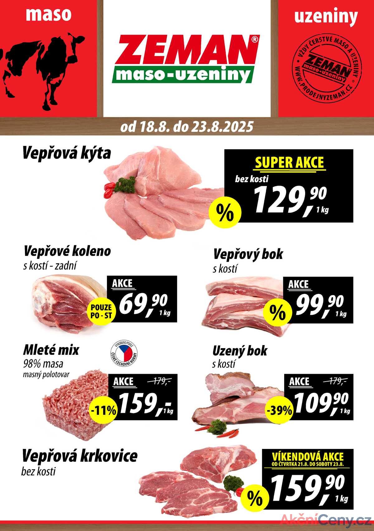 ZEMAN maso-uzeniny akční leták pro vybrané prodejny druhé skupiny od 18.8. do 23.8.2025 strana 1