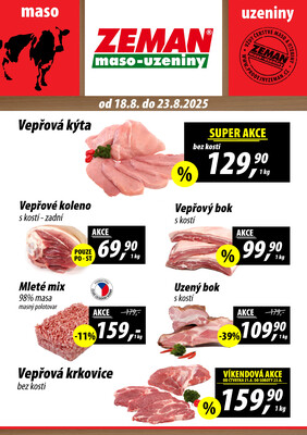 ZEMAN maso-uzeniny akční leták pro vybrané prodejny druhé skupiny od 18.8. do 23.8.2025