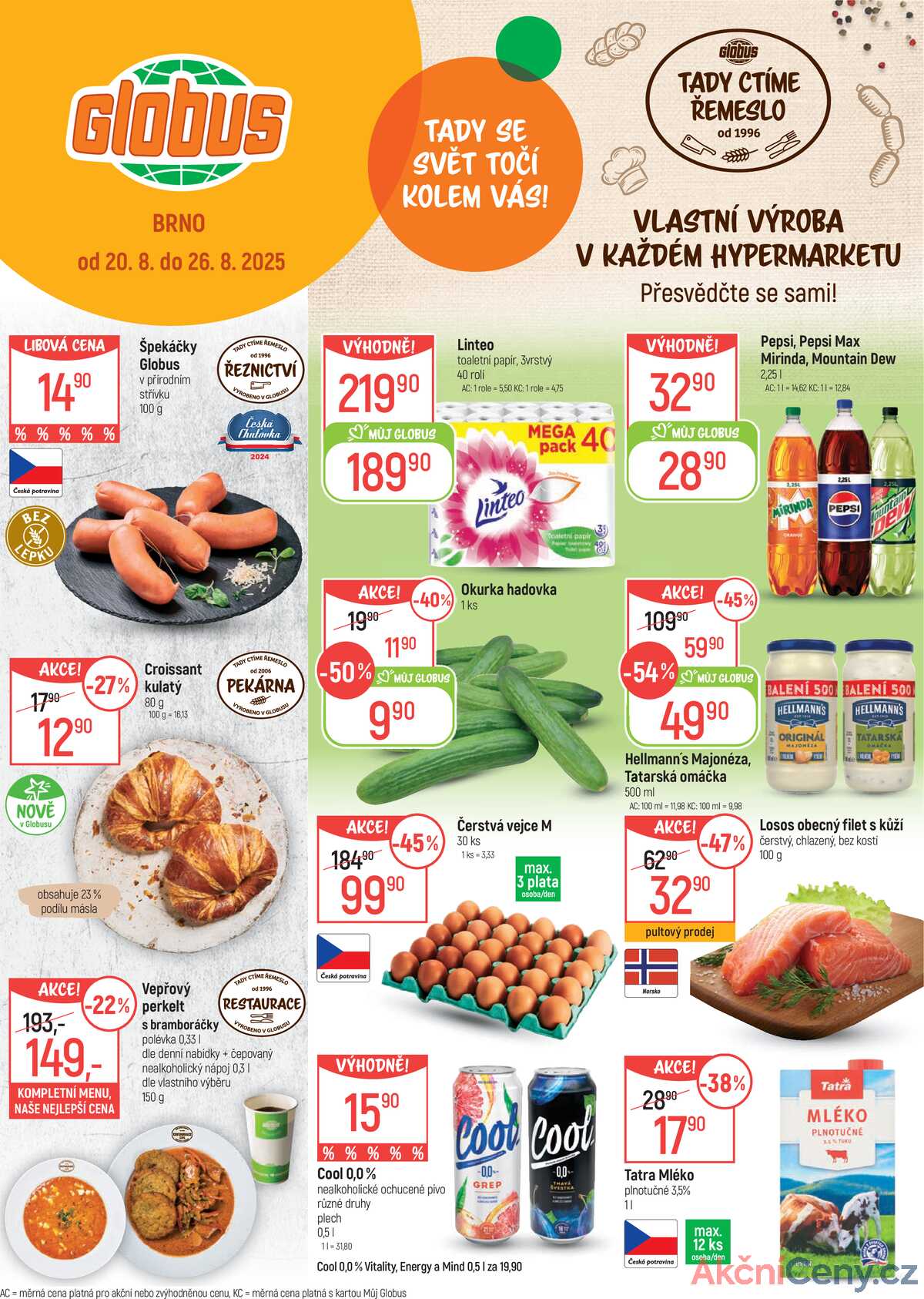 Akční leták Globus 20.8. - 26.8.2025 - Globus Brno Ivanovice strana 1