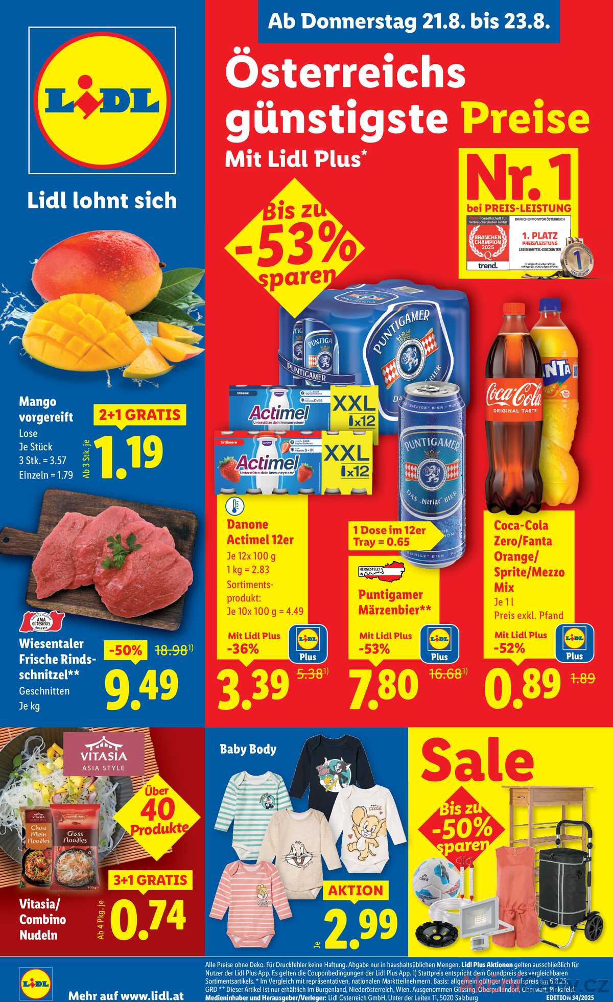 Leták Lidl Rakousko 21.8.-27.8.2025 strana 1