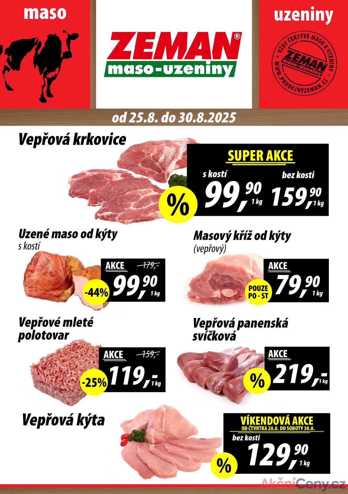 ZEMAN maso-uzeniny akční leták pro vybrané prodejny první skupiny od 25.8. do 30.8.2025 strana 1