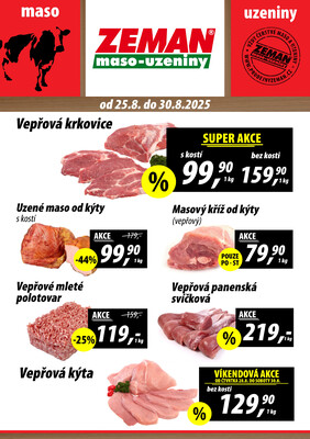 ZEMAN maso-uzeniny akční leták pro vybrané prodejny první skupiny od 25.8. do 30.8.2025