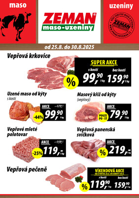 ZEMAN maso-uzeniny akční leták pro vybrané prodejny druhé skupiny od 25.8. do 30.8.2025