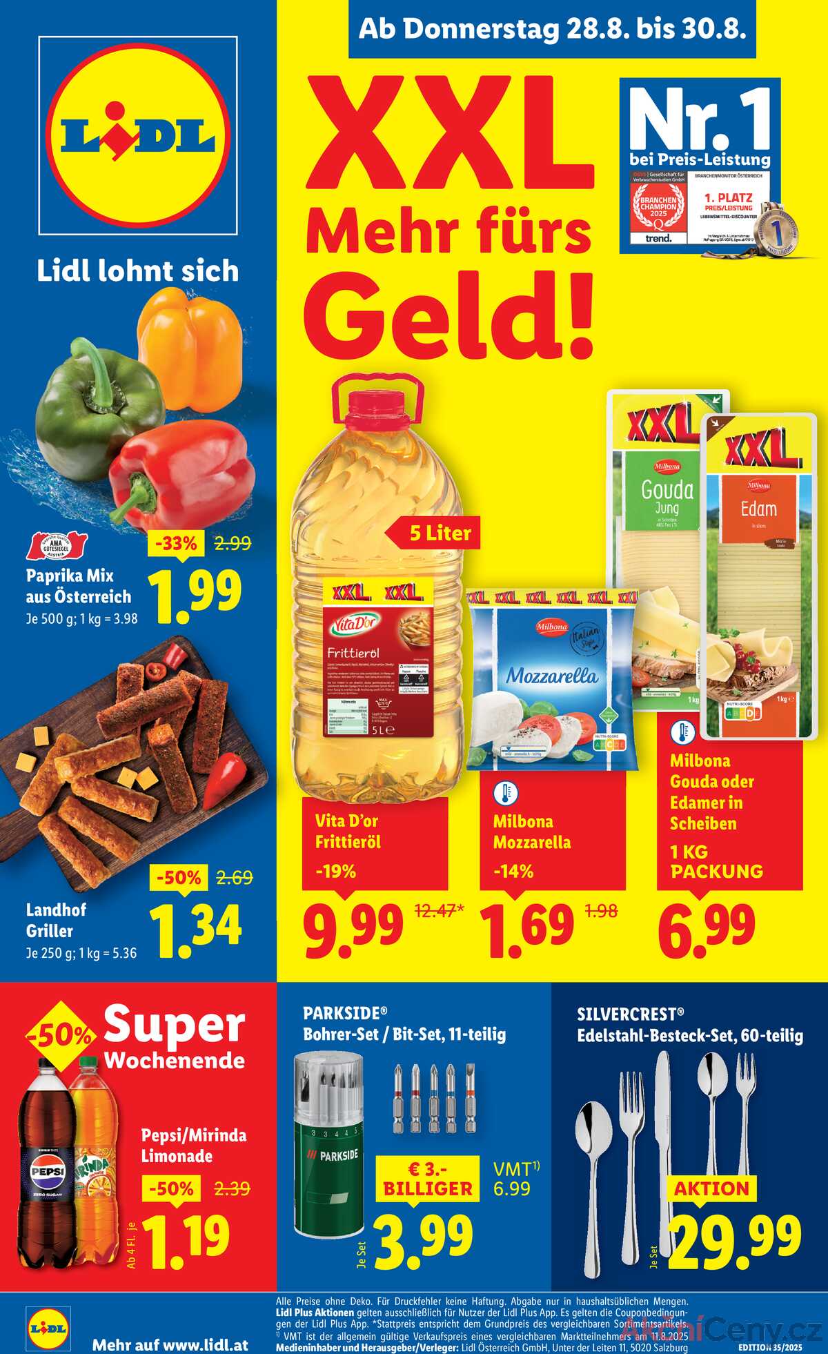 Leták Lidl Rakousko 28.8.-3.9.2025 strana 1