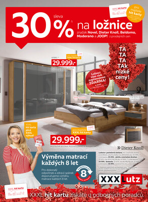 XXXLutz 30% sleva na ložnice značek Novel, Dieter Knol, Beldomo, Moderano a JOOP! od 1.9. do 30.9.2025