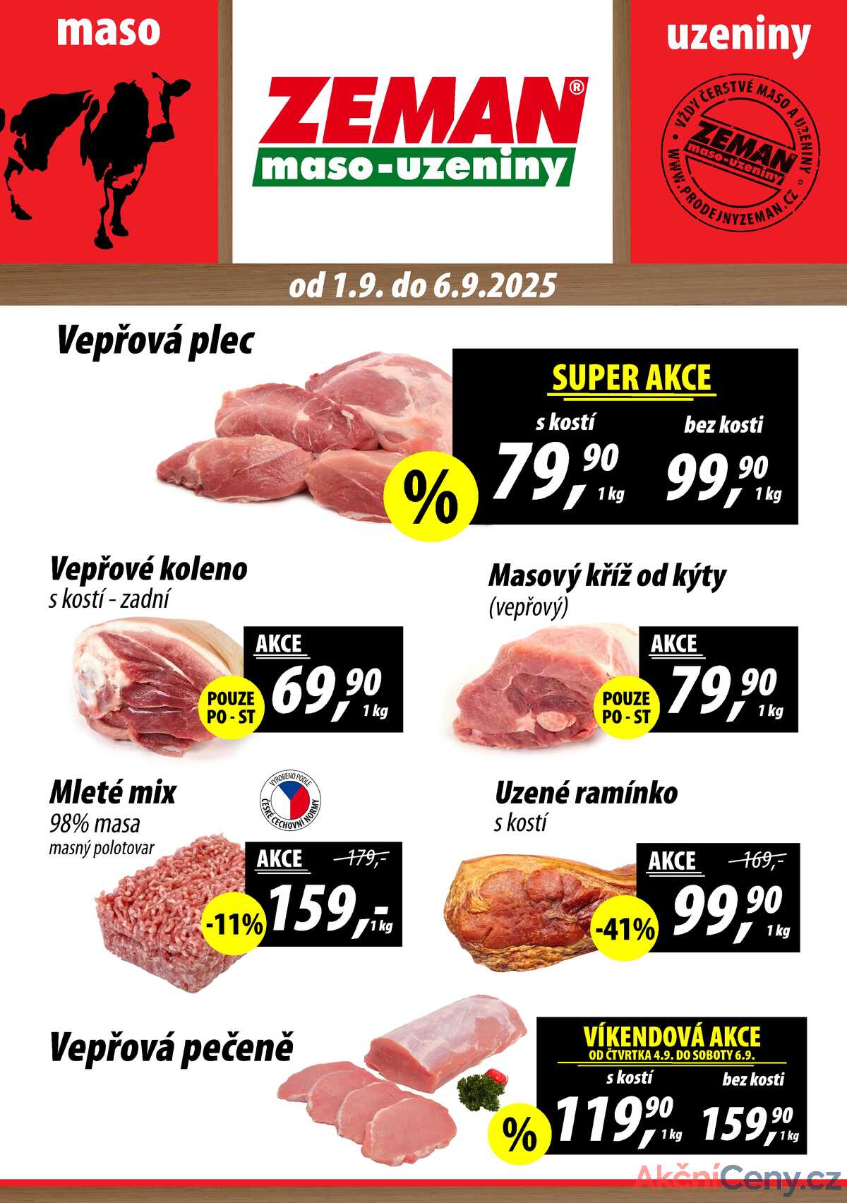 ZEMAN maso-uzeniny akční leták pro vybrané prodejny první skupiny od 1.9. do 6.9.2025 strana 1