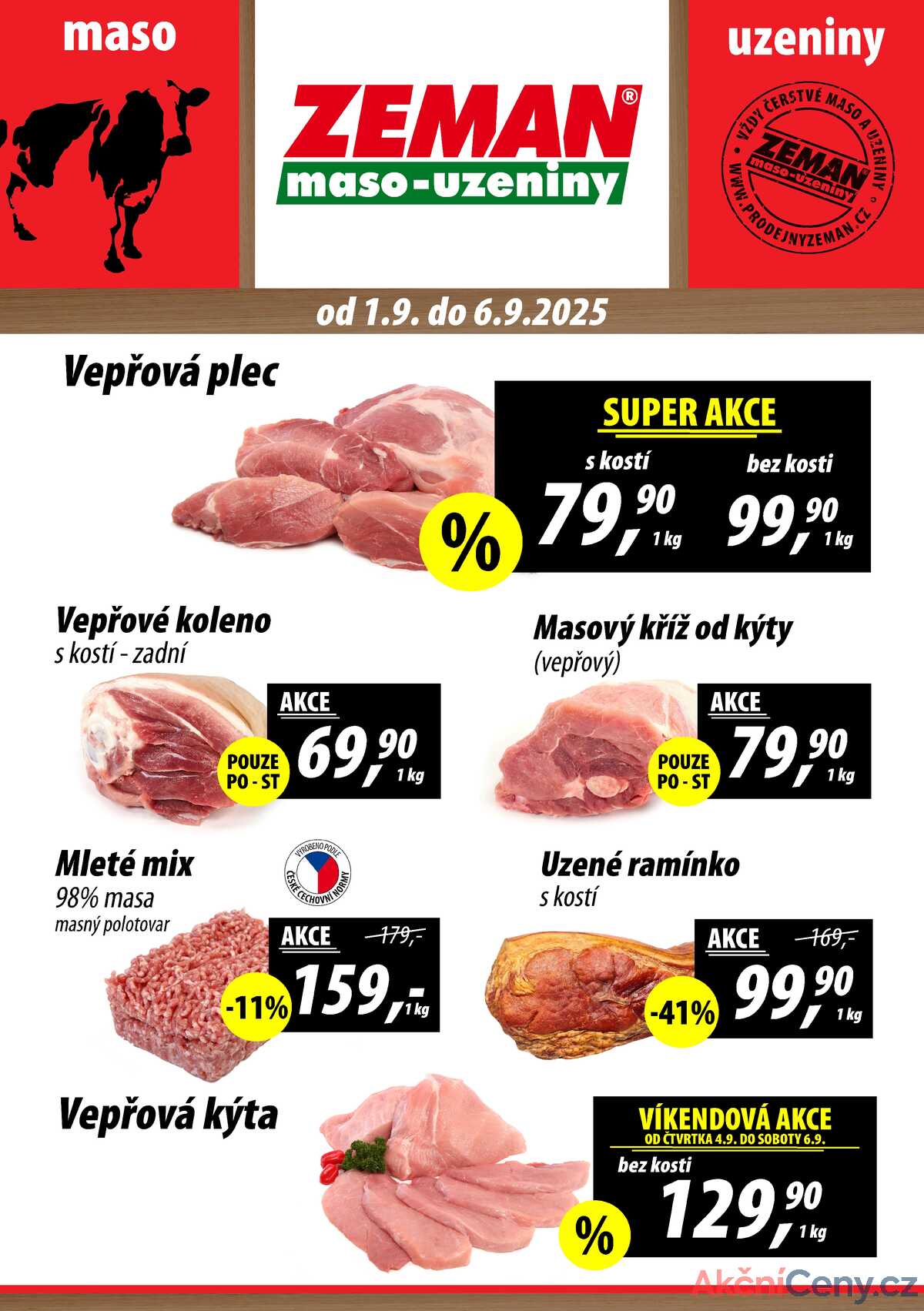 ZEMAN maso-uzeniny akční leták pro vybrané prodejny druhé skupiny od 1.9. do 6.9.2025 strana 1