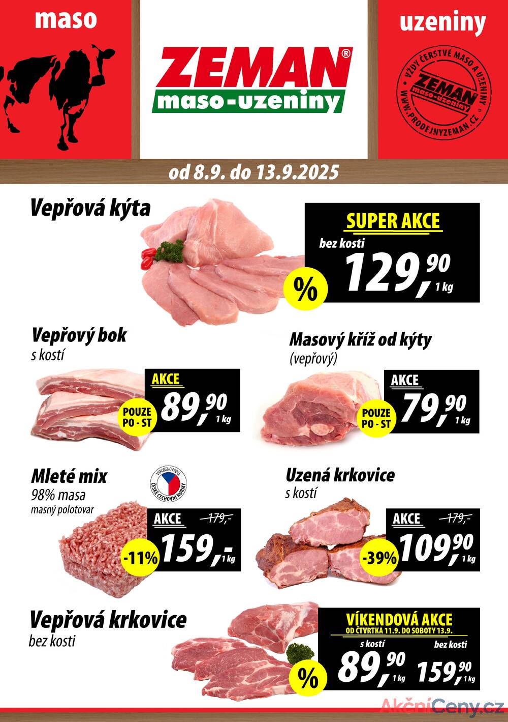 Leták ZEMAN maso-uzeniny - ZEMAN maso-uzeniny akční leták pro vybrané prodejny první skupiny od 8.9. do 13.9.2025 - strana 1