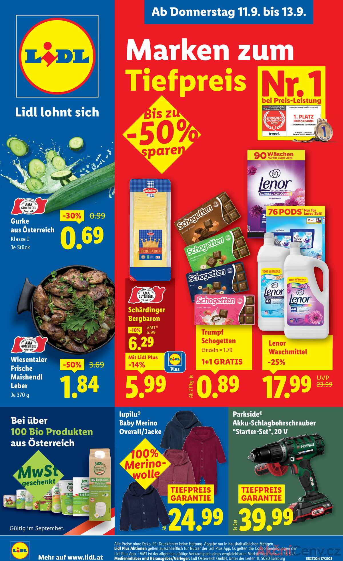 Leták Lidl Rakousko 11.9.-17.9.2025 strana 1