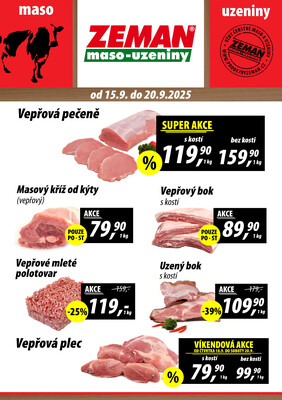 ZEMAN maso-uzeniny akční leták pro vybrané prodejny první skupiny od 15.9. do 20.9.2025