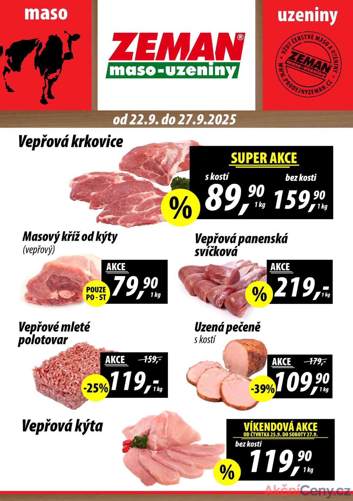 ZEMAN maso-uzeniny akční leták pro vybrané prodejny první skupiny od 22.9. do 27.9.2025 strana 1