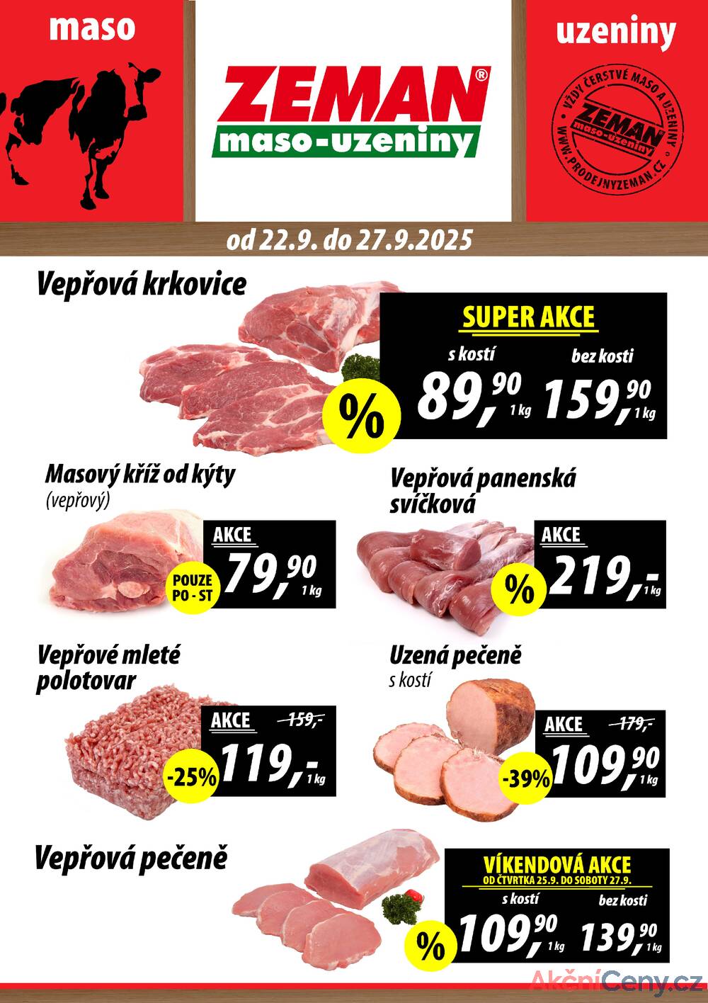 Leták ZEMAN maso-uzeniny - ZEMAN maso-uzeniny akční leták pro vybrané prodejny druhé skupiny od 22.9. do 27.9.2025 - strana 1