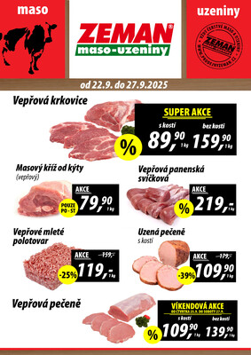 ZEMAN maso-uzeniny akční leták pro vybrané prodejny druhé skupiny od 22.9. do 27.9.2025