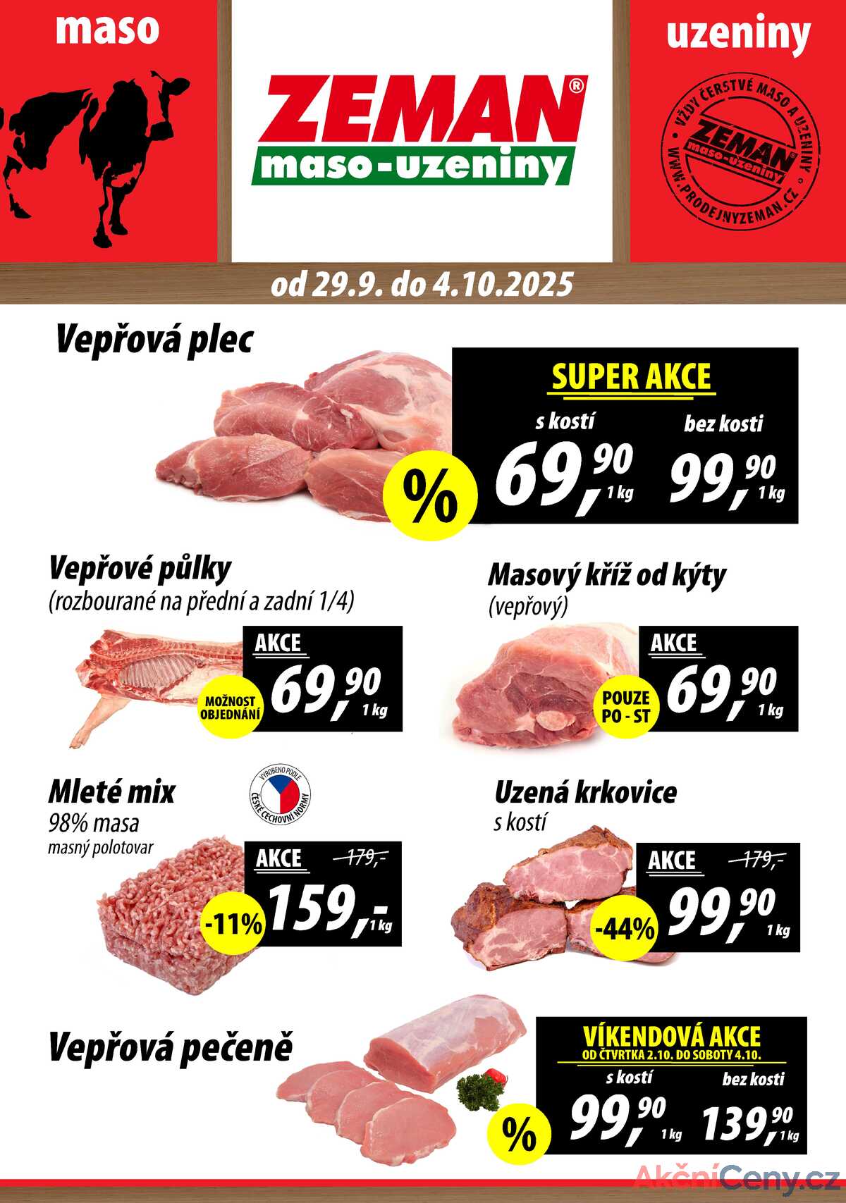ZEMAN maso-uzeniny akční leták pro vybrané prodejny první skupiny od 29.9. do 4.10.2025 strana 1