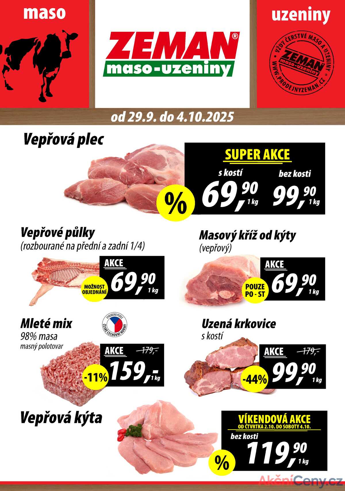 ZEMAN maso-uzeniny akční leták pro vybrané prodejny druhé skupiny od 29.9. do 4.10.2025 strana 1