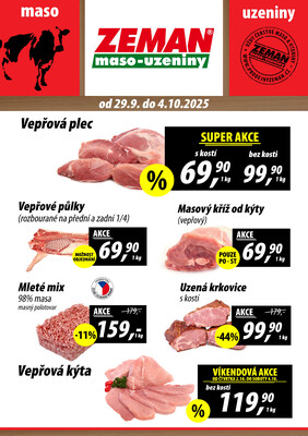 ZEMAN maso-uzeniny akční leták pro vybrané prodejny druhé skupiny od 29.9. do 4.10.2025