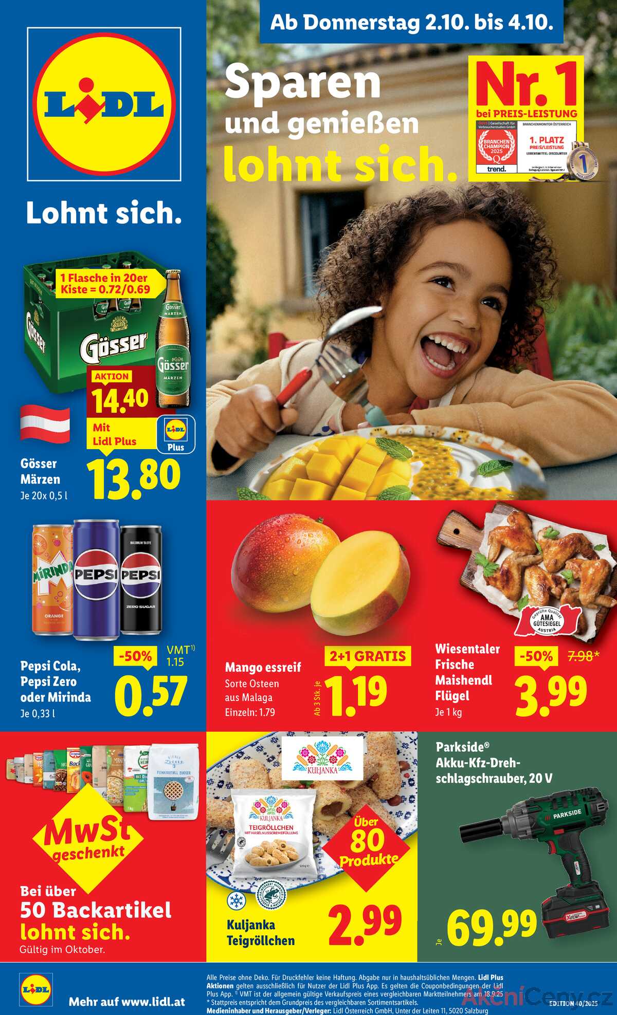Leták Lidl Rakousko 2.10.-8.10.2025 strana 1