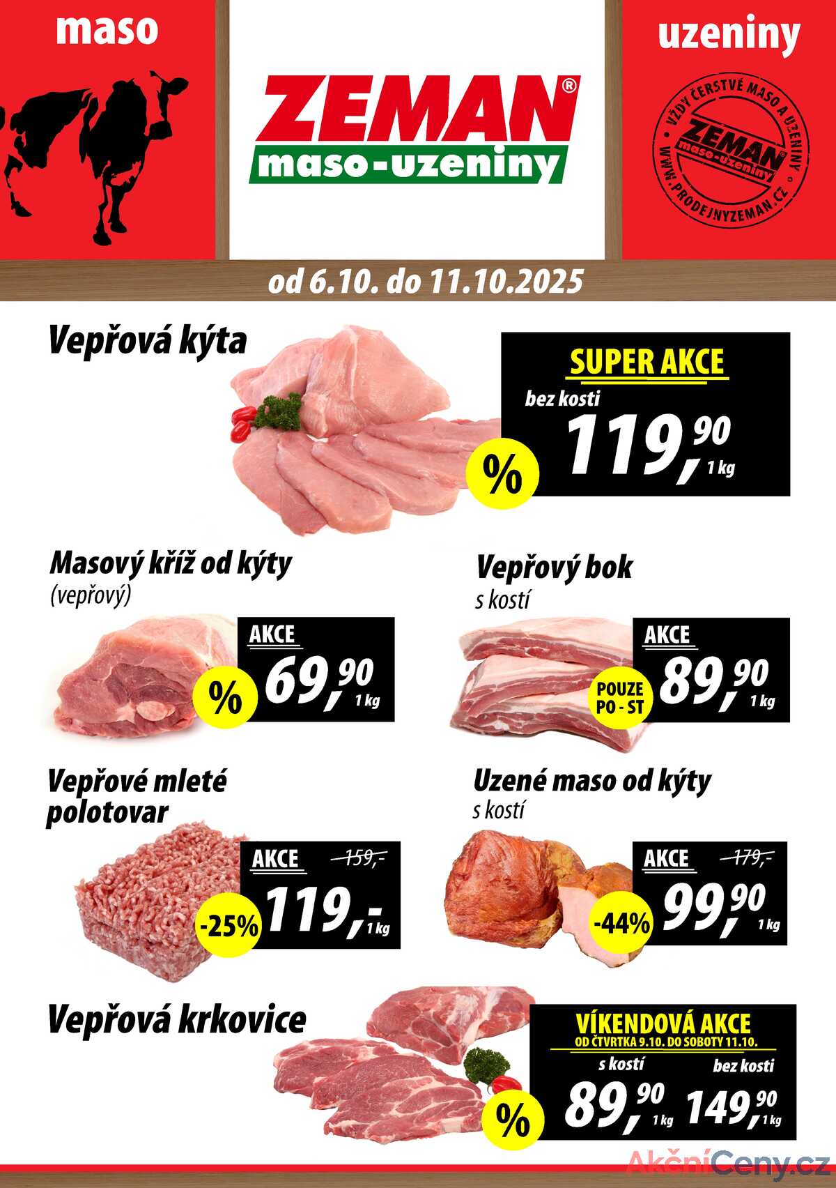 ZEMAN maso-uzeniny akční leták pro vybrané prodejny první skupiny od 6.10. do 11.10.2025 strana 1