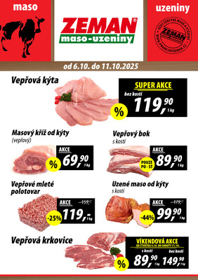 ZEMAN maso-uzeniny akční leták pro vybrané prodejny první skupiny od 6.10. do 11.10.2025