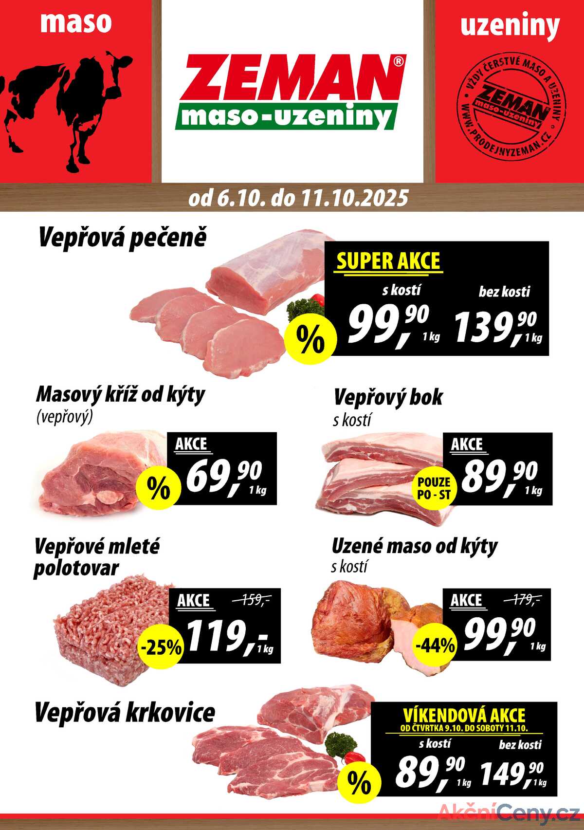 ZEMAN maso-uzeniny akční leták pro vybrané prodejny druhé skupiny od 6.10. do 11.10.2025 strana 1