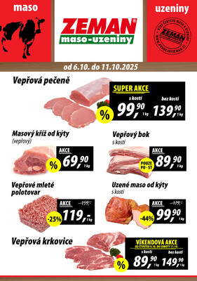 ZEMAN maso-uzeniny akční leták pro vybrané prodejny druhé skupiny od 6.10. do 11.10.2025