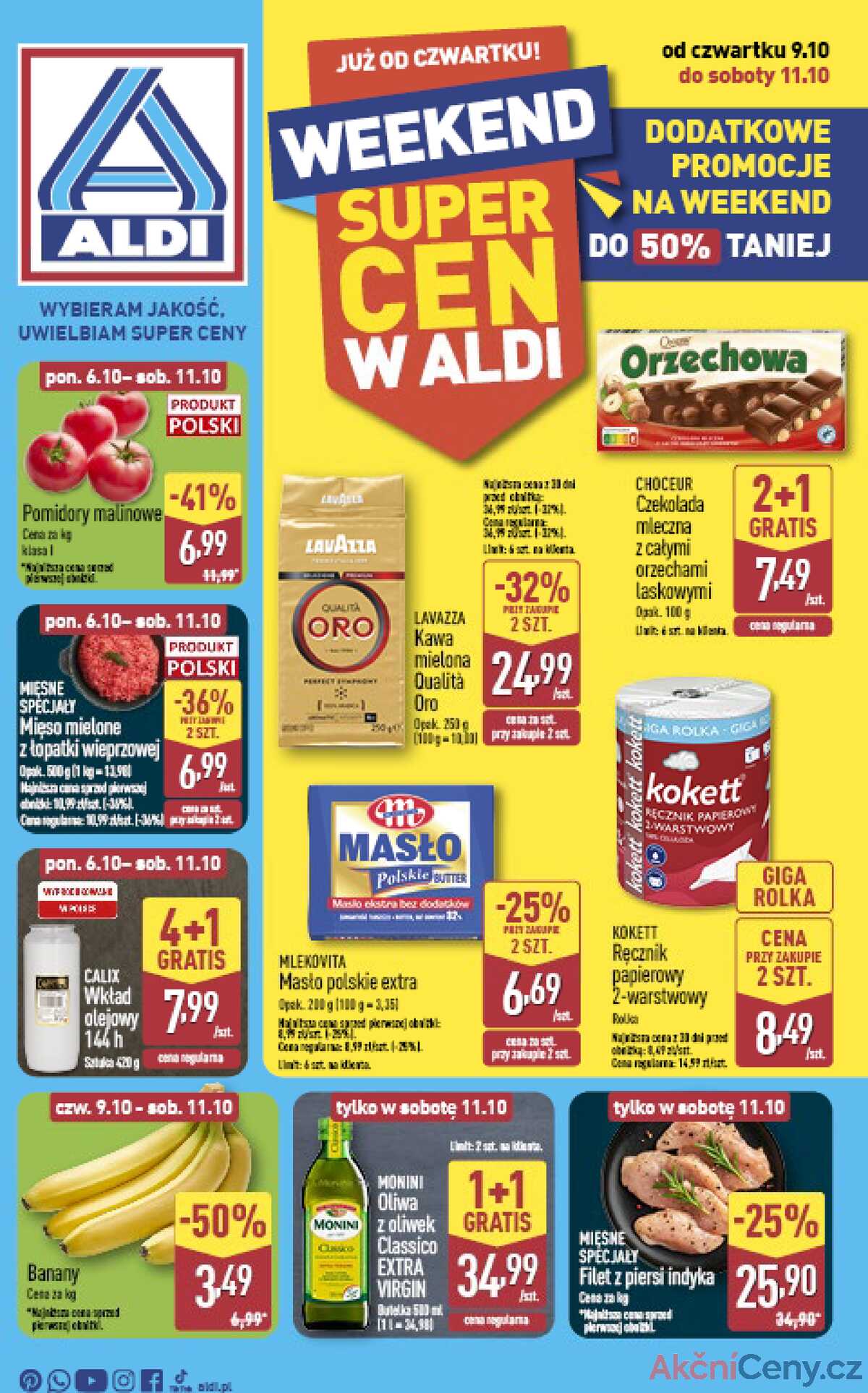 Leták Aldi Polsko 9.10.-11.10.2025 - Víkendová nabídka strana 1