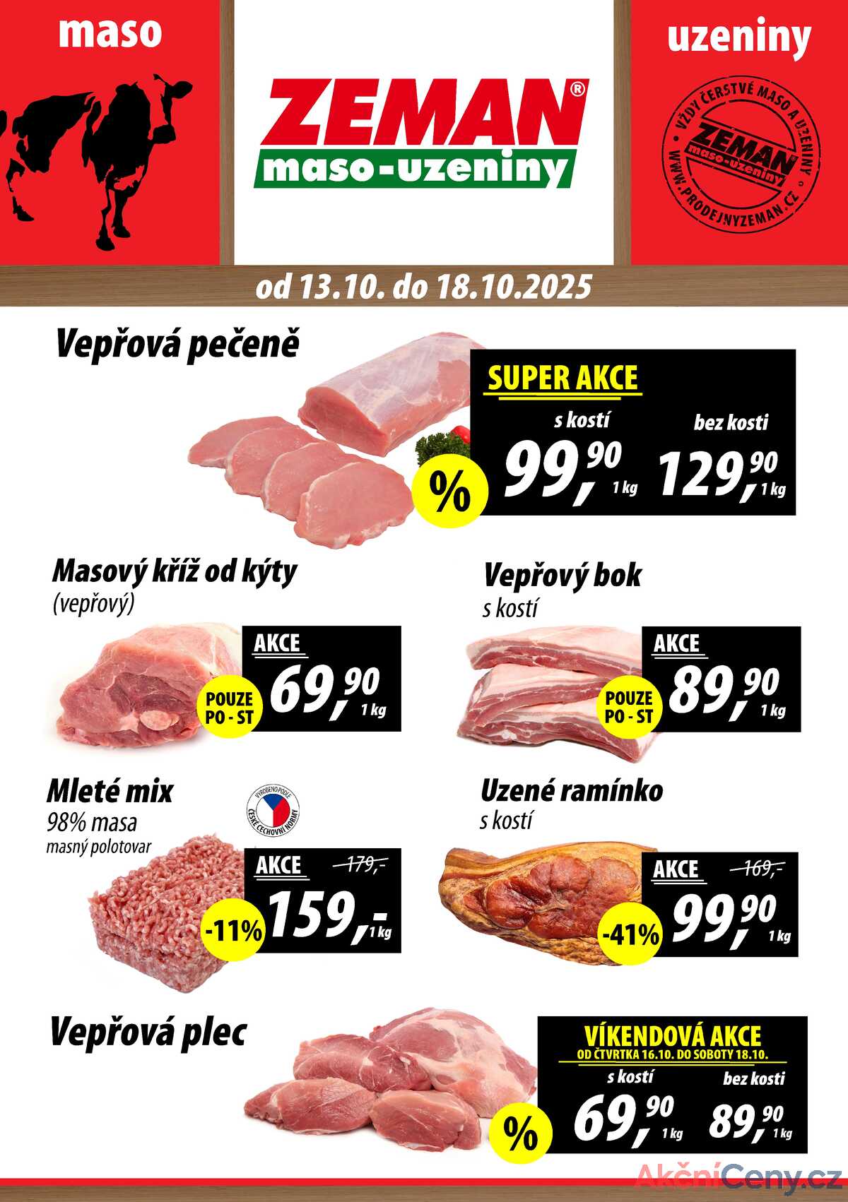 ZEMAN maso-uzeniny akční leták pro vybrané prodejny první skupiny od 13.10. do 18.10.2025 strana 1